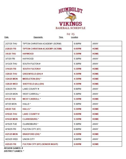 24/25 Baseball Schedule